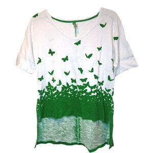 Seedless White/Green Butterfly Bi-Level Cotton T-Shirt Size L Resort Vacation